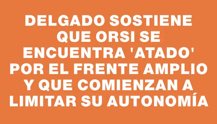 Delgado sostiene que Orsi se encuentra "atado" por el Frente Amplio y que comienzan a limitar su autonomía