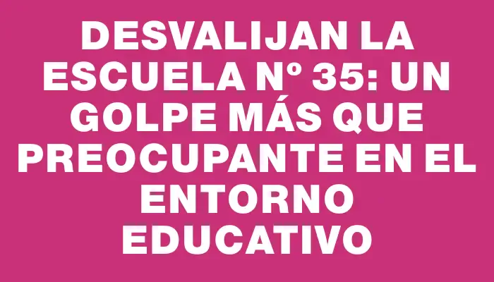 Desvalijan la Escuela Nº 35: un golpe más que preocupante en el entorno educativo