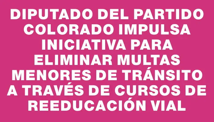 Diputado del partido colorado impulsa iniciativa para eliminar multas menores de tránsito a través de cursos de reeducación vial