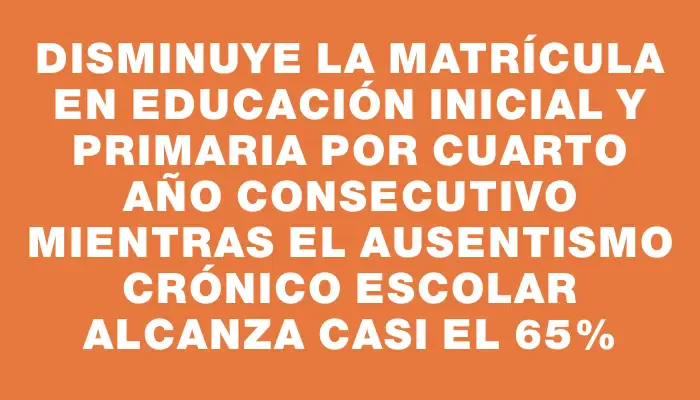 Disminuye la matrícula en educación Inicial y Primaria por cuarto año consecutivo mientras el ausentismo crónico escolar alcanza casi el 65%