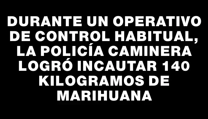 Durante un operativo de control habitual, la Policía Caminera logró incautar 140 kilogramos de marihuana