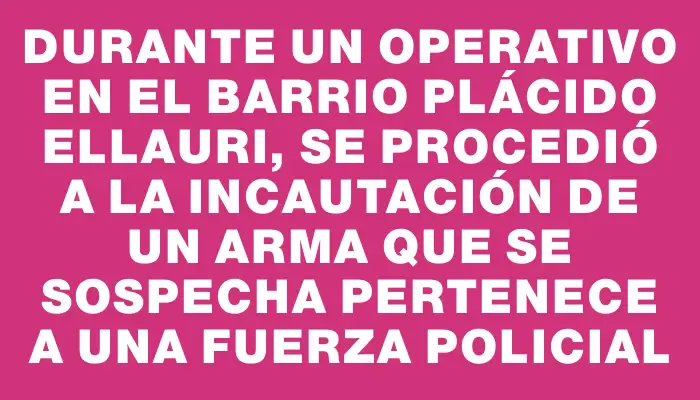 Durante un operativo en el barrio Plácido Ellauri, se procedió a la incautación de un arma que se sospecha pertenece a una fuerza policial