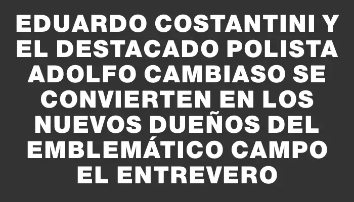 Eduardo Costantini y el destacado polista Adolfo Cambiaso se convierten en los nuevos dueños del emblemático campo El Entrevero