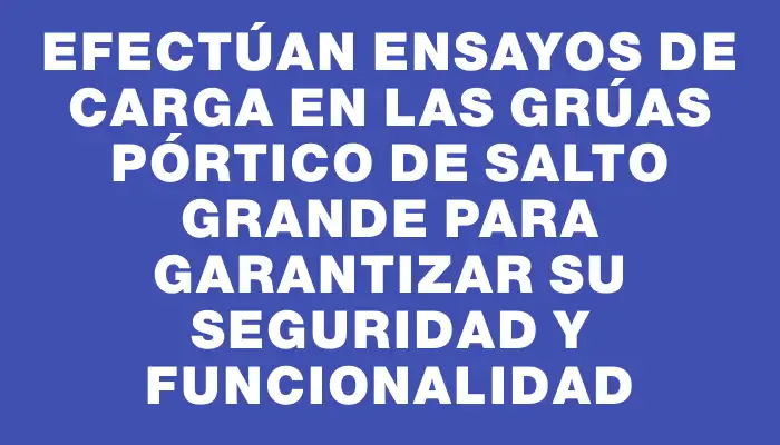 Efectúan ensayos de carga en las grúas pórtico de Salto Grande para garantizar su seguridad y funcionalidad