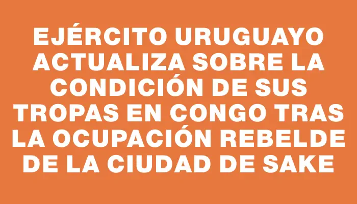 Ejército uruguayo actualiza sobre la condición de sus tropas en Congo tras la ocupación rebelde de la ciudad de Sake