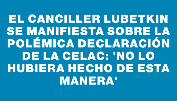 El canciller Lubetkin se manifiesta sobre la polémica declaración de la Celac: 'No lo hubiera hecho de esta manera'