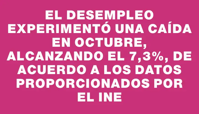 El desempleo experimentó una caída en octubre, alcanzando el 7,3%, de acuerdo a los datos proporcionados por el Ine