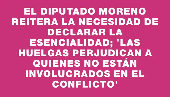 El Diputado Moreno reitera la necesidad de declarar la esencialidad; “las huelgas perjudican a quienes no están involucrados en el conflicto”