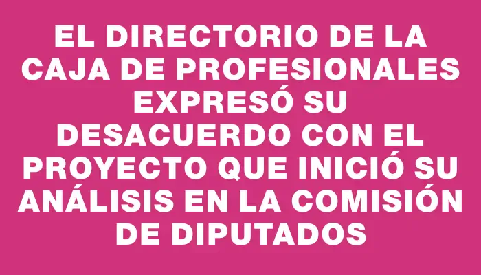 El Directorio de la Caja de Profesionales expresó su desacuerdo con el proyecto que inició su análisis en la comisión de Diputados