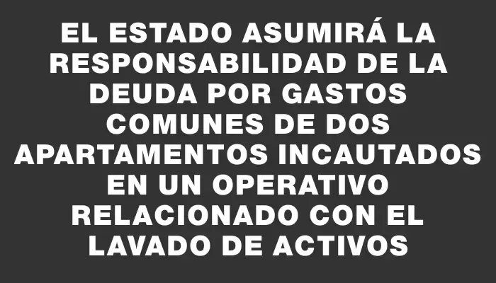 El Estado asumirá la responsabilidad de la deuda por gastos comunes de dos apartamentos incautados en un operativo relacionado con el lavado de activos