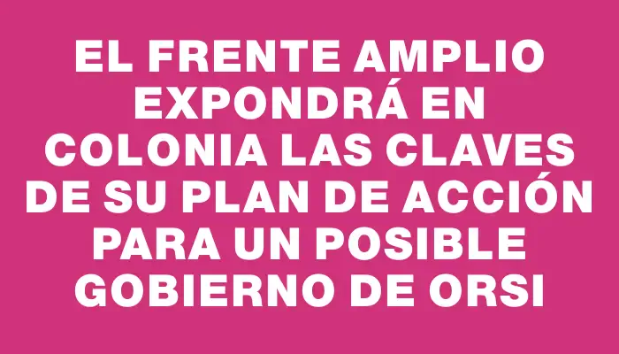 El Frente Amplio expondrá en Colonia las claves de su plan de acción para un posible gobierno de Orsi