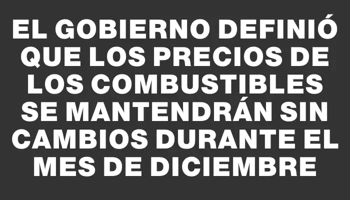 El Gobierno definió que los precios de los combustibles se mantendrán sin cambios durante el mes de diciembre