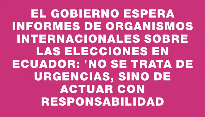 El Gobierno espera informes de organismos internacionales sobre las elecciones en Ecuador: "No se trata de urgencias, sino de actuar con responsabilidad