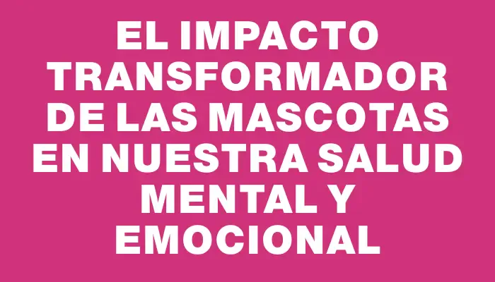 El Impacto Transformador de las Mascotas en Nuestra Salud Mental y Emocional