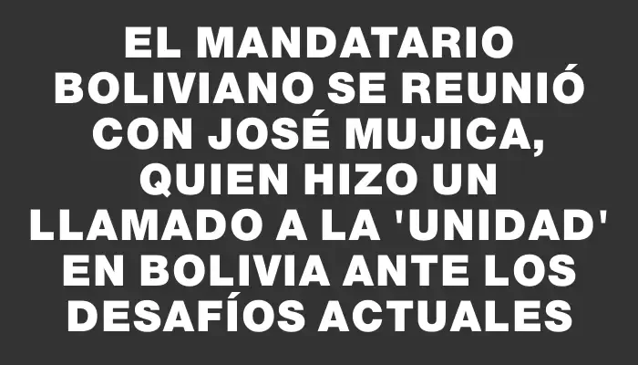 El mandatario boliviano se reunió con José Mujica, quien hizo un llamado a la "unidad" en Bolivia ante los desafíos actuales