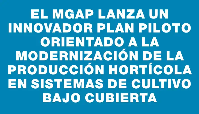 El Mgap lanza un innovador plan piloto orientado a la modernización de la producción hortícola en sistemas de cultivo bajo cubierta