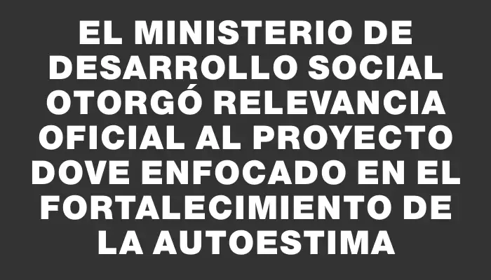 El Ministerio de Desarrollo Social otorgó relevancia oficial al proyecto Dove enfocado en el fortalecimiento de la autoestima