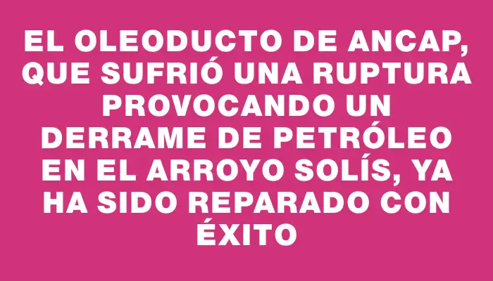 El oleoducto de Ancap, que sufrió una ruptura provocando un derrame de petróleo en el arroyo Solís, ya ha sido reparado con éxito