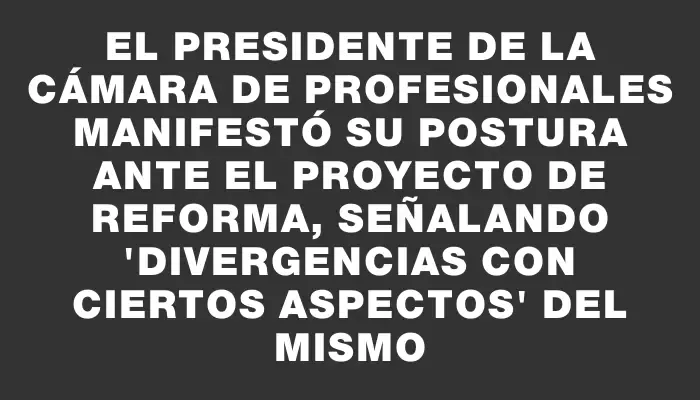 El Presidente de la Cámara de Profesionales manifestó su postura ante el proyecto de reforma, señalando "divergencias con ciertos aspectos" del mismo