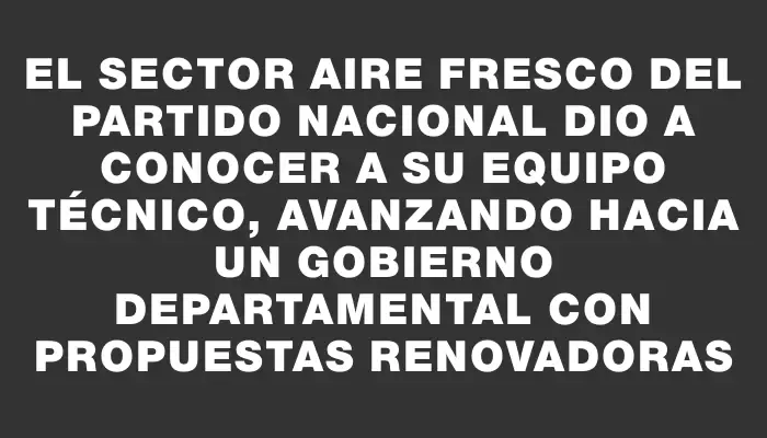 El Sector Aire Fresco del Partido Nacional dio a conocer a su equipo técnico, avanzando hacia un gobierno departamental con propuestas renovadoras