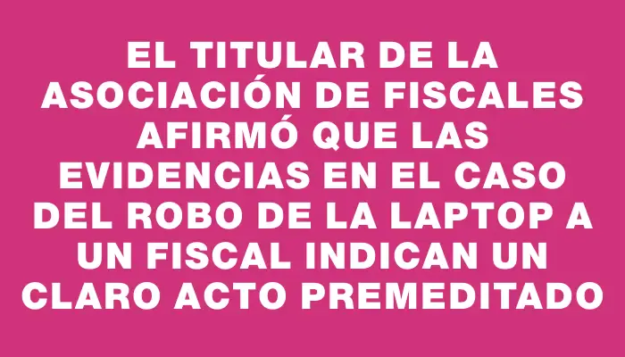 El titular de la Asociación de Fiscales afirmó que las evidencias en el caso del robo de la laptop a un fiscal indican un claro acto premeditado