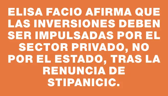 Elisa Facio afirma que las inversiones deben ser impulsadas por el sector privado, no por el Estado, tras la renuncia de Stipanicic.