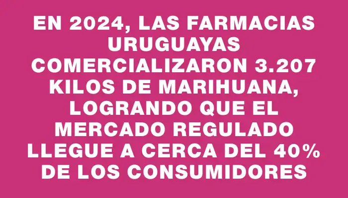 En 2024, las farmacias uruguayas comercializaron 3.207 kilos de marihuana, logrando que el mercado regulado llegue a cerca del 40% de los consumidores