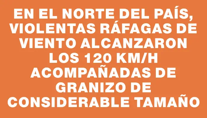 En el norte del país, violentas ráfagas de viento alcanzaron los 120 km/h acompañadas de granizo de considerable tamaño