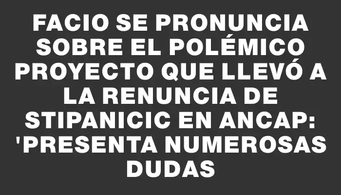 Facio se pronuncia sobre el polémico proyecto que llevó a la renuncia de Stipanicic en Ancap: "Presenta numerosas dudas