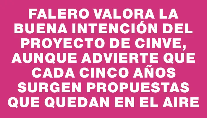 Falero valora la buena intención del proyecto de Cinve, aunque advierte que cada cinco años surgen propuestas que quedan en el aire