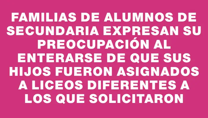 Familias de alumnos de Secundaria expresan su preocupación al enterarse de que sus hijos fueron asignados a liceos diferentes a los que solicitaron