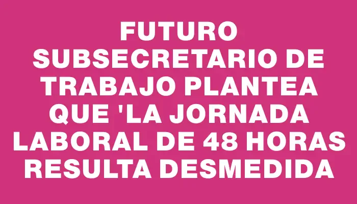 Futuro subsecretario de Trabajo plantea que "la jornada laboral de 48 horas resulta desmedida