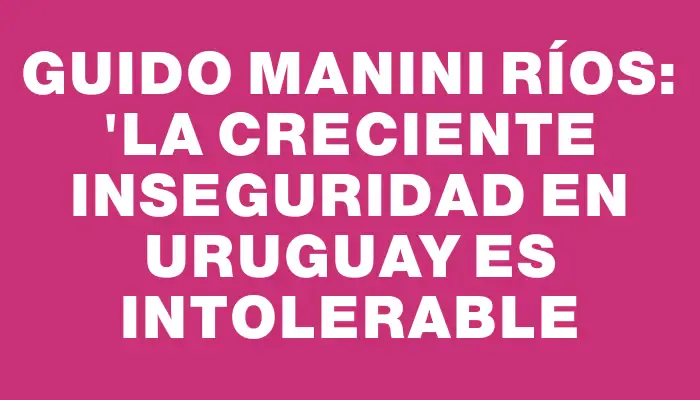 Guido Manini Ríos: "La creciente inseguridad en Uruguay es intolerable