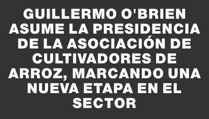 Guillermo O'Brien asume la presidencia de la Asociación de Cultivadores de Arroz, marcando una nueva etapa en el sector