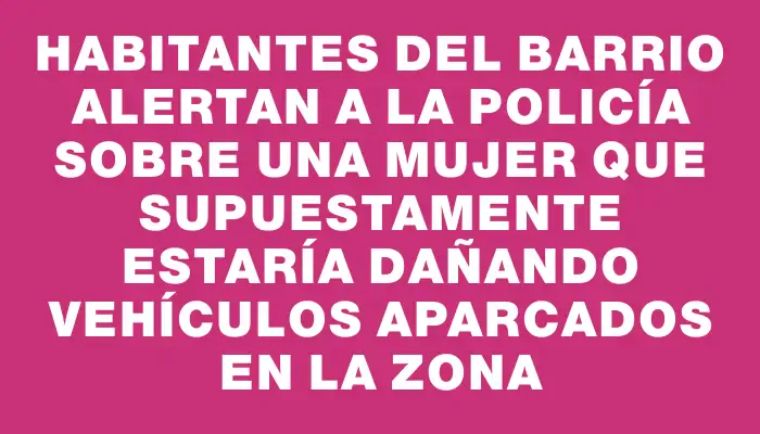 Habitantes del barrio alertan a la Policía sobre una mujer que supuestamente estaría dañando vehículos aparcados en la zona