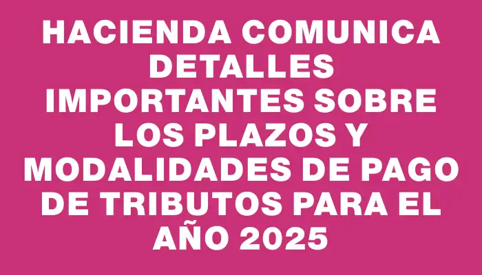 Hacienda comunica detalles importantes sobre los plazos y modalidades de pago de tributos para el año 2025