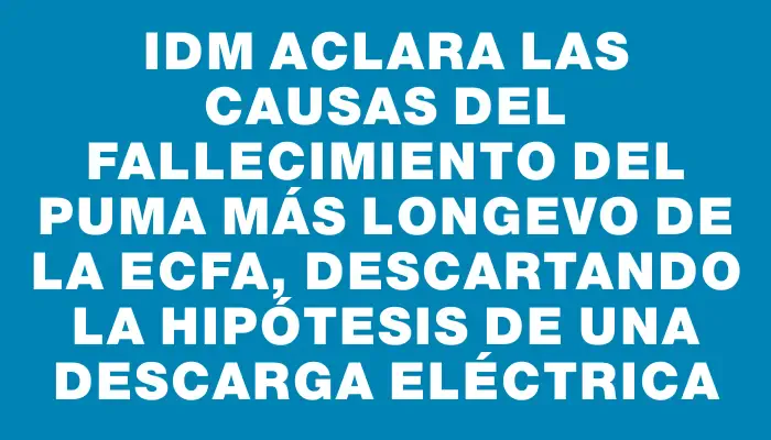 Idm aclara las causas del fallecimiento del puma más longevo de la Ecfa, descartando la hipótesis de una descarga eléctrica