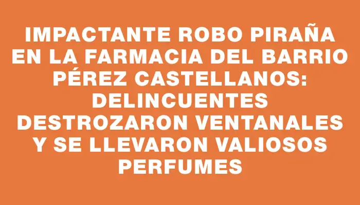 Impactante robo piraña en la farmacia del barrio Pérez Castellanos: delincuentes destrozaron ventanales y se llevaron valiosos perfumes