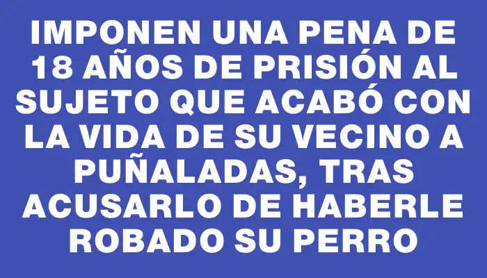 Imponen una pena de 18 años de prisión al sujeto que acabó con la vida de su vecino a puñaladas, tras acusarlo de haberle robado su perro
