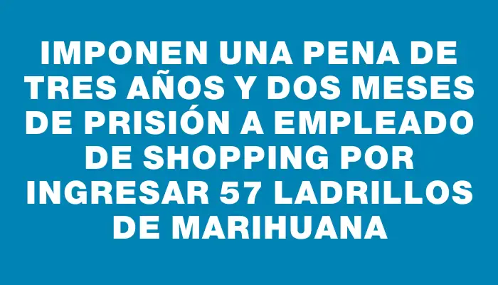 Imponen una pena de tres años y dos meses de prisión a empleado de shopping por ingresar 57 ladrillos de marihuana