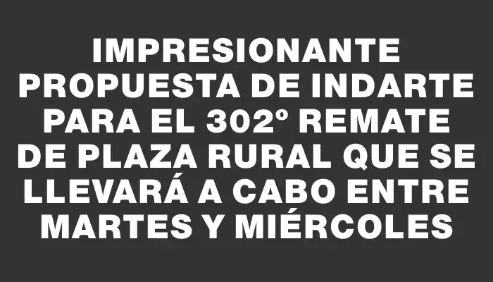 Impresionante propuesta de Indarte para el 302º remate de Plaza Rural que se llevará a cabo entre martes y miércoles