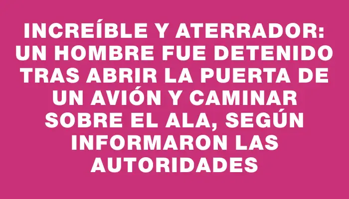 Increíble y aterrador: un hombre fue detenido tras abrir la puerta de un avión y caminar sobre el ala, según informaron las autoridades