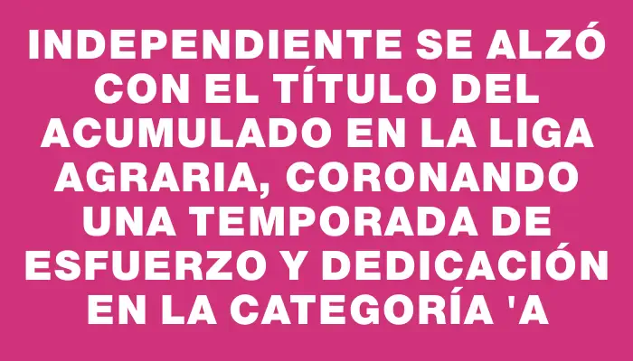 Independiente se alzó con el título del Acumulado en la Liga Agraria, coronando una temporada de esfuerzo y dedicación en la categoría 