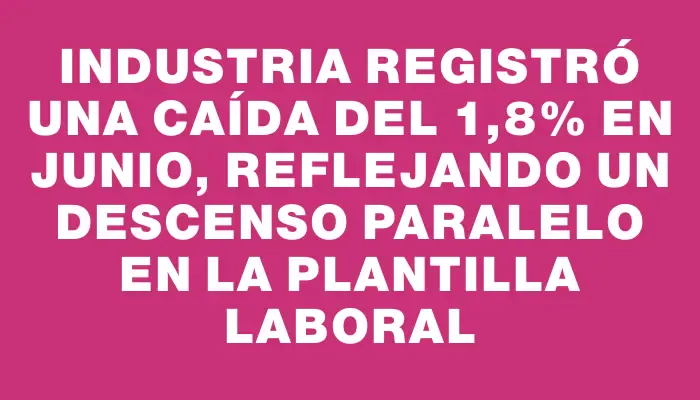 Industria registró una caída del 1,8% en junio, reflejando un descenso paralelo en la plantilla laboral