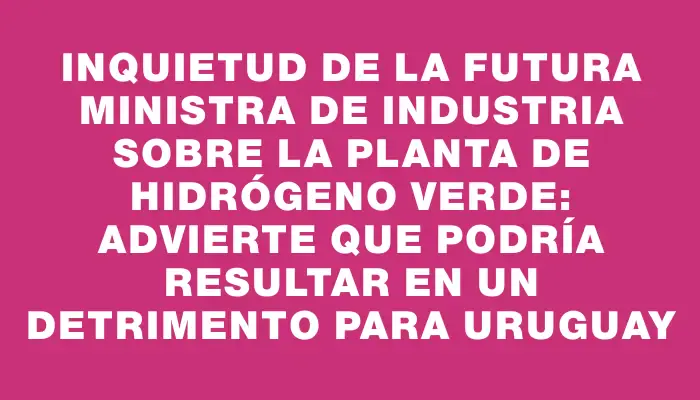 Inquietud de la futura ministra de Industria sobre la planta de hidrógeno verde: advierte que podría resultar en un detrimento para Uruguay