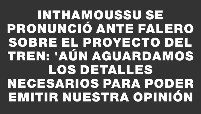 Inthamoussu se pronunció ante Falero sobre el proyecto del tren: "Aún aguardamos los detalles necesarios para poder emitir nuestra opinión