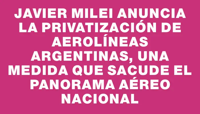 Javier Milei anuncia la privatización de Aerolíneas Argentinas, una medida que sacude el panorama aéreo nacional