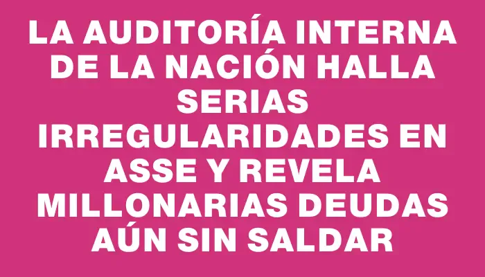 La Auditoría Interna de la Nación halla serias irregularidades en Asse y revela millonarias deudas aún sin saldar