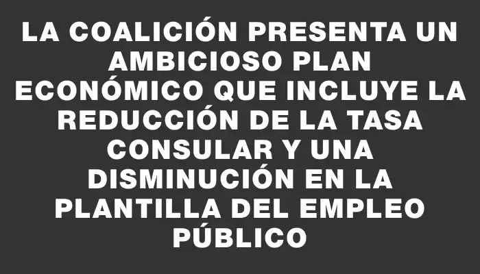 La coalición presenta un ambicioso plan económico que incluye la reducción de la tasa consular y una disminución en la plantilla del empleo público