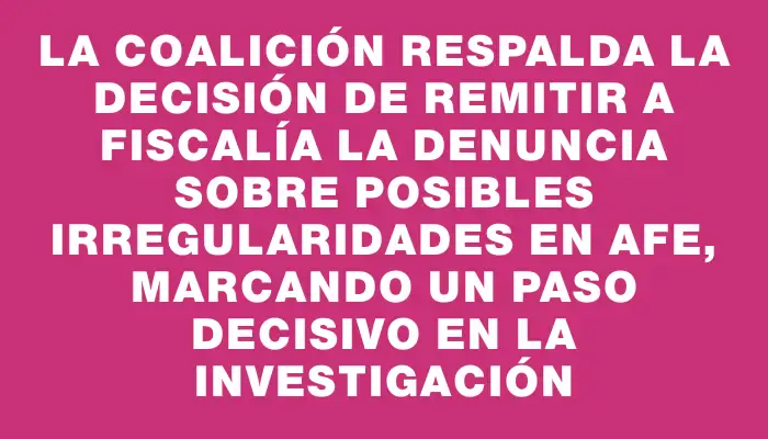 La coalición respalda la decisión de remitir a Fiscalía la denuncia sobre posibles irregularidades en Afe, marcando un paso decisivo en la investigación